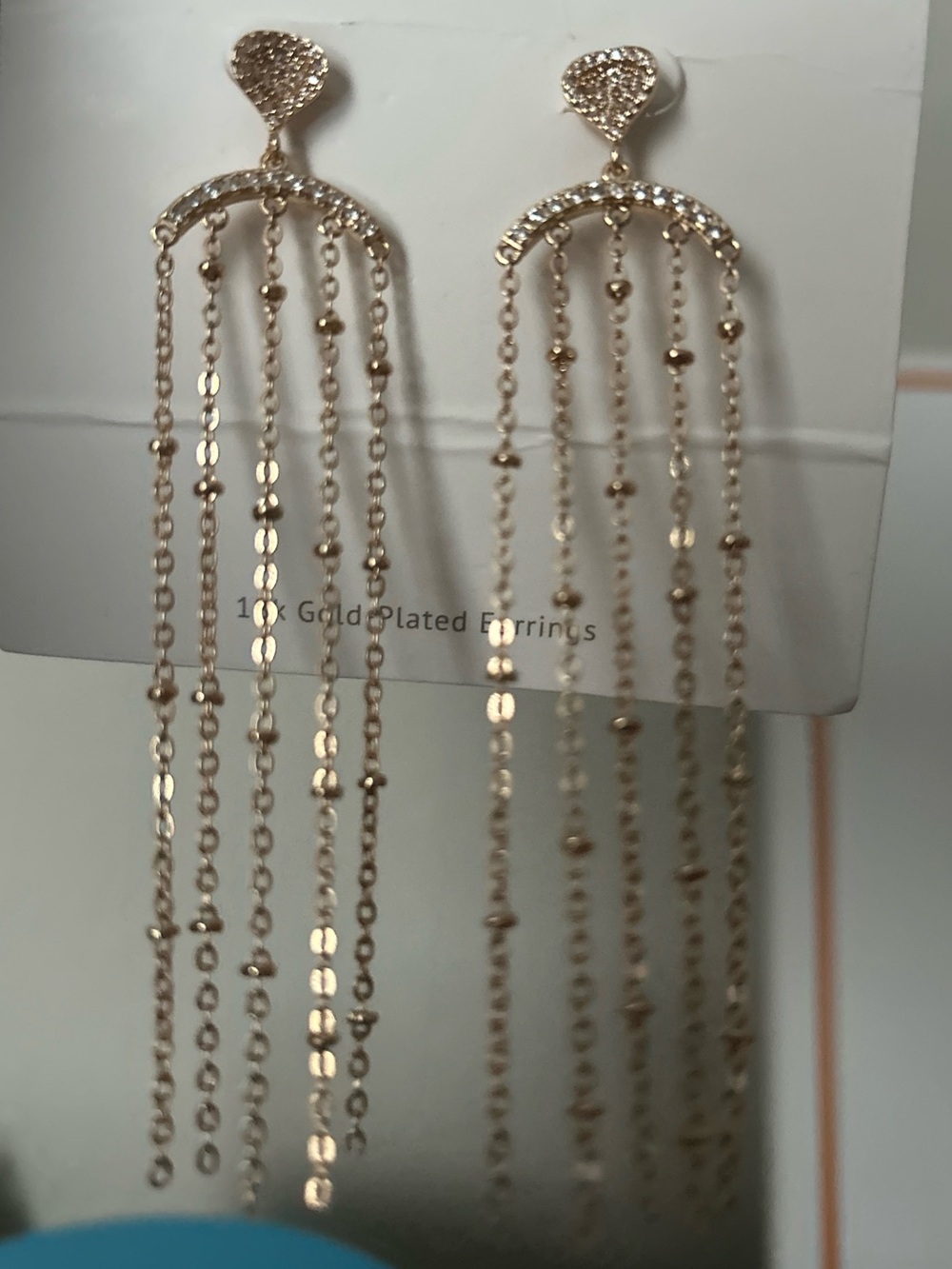ettika Gold Heart Tassel Drop Earrings with Crystal Accents w/dusty - Picture 3 of 5